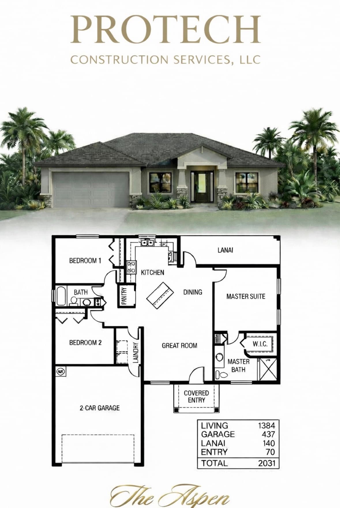 The Aspen elevation rendering and floor plan